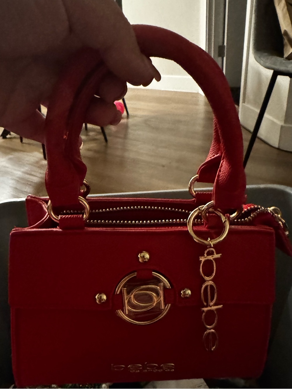bebe Red Mini Top-Handle Satchel with Gold-Tone Accents